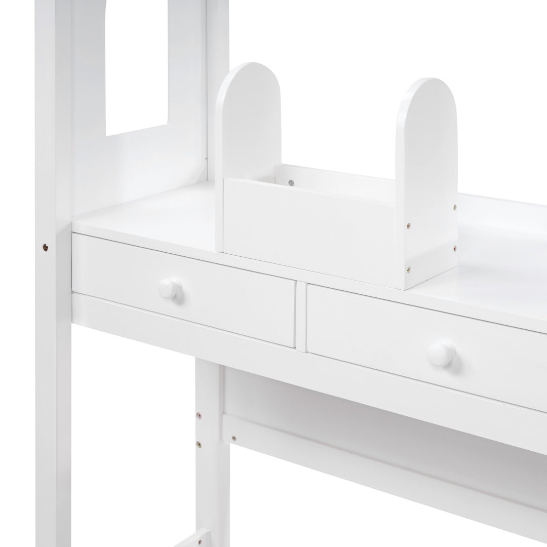Cama Montessori com Secretária e Telhado para Crianças