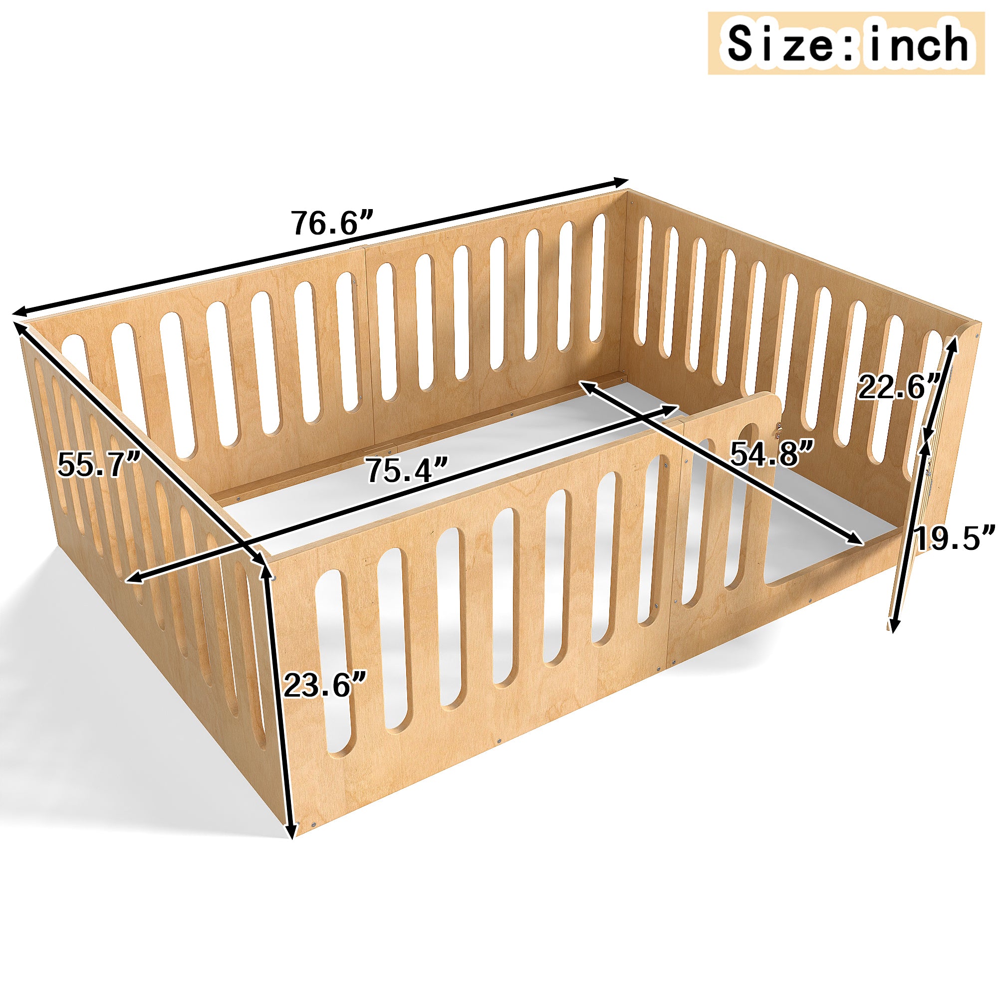 Cama de Chão Montessori em Madeira com Porta e Vedação Alta