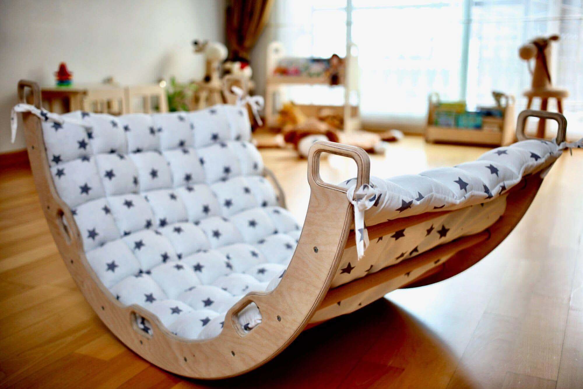 Climbing Arch with Ladder Ramp and Star Pillow Set | Wooden Climber Set-4